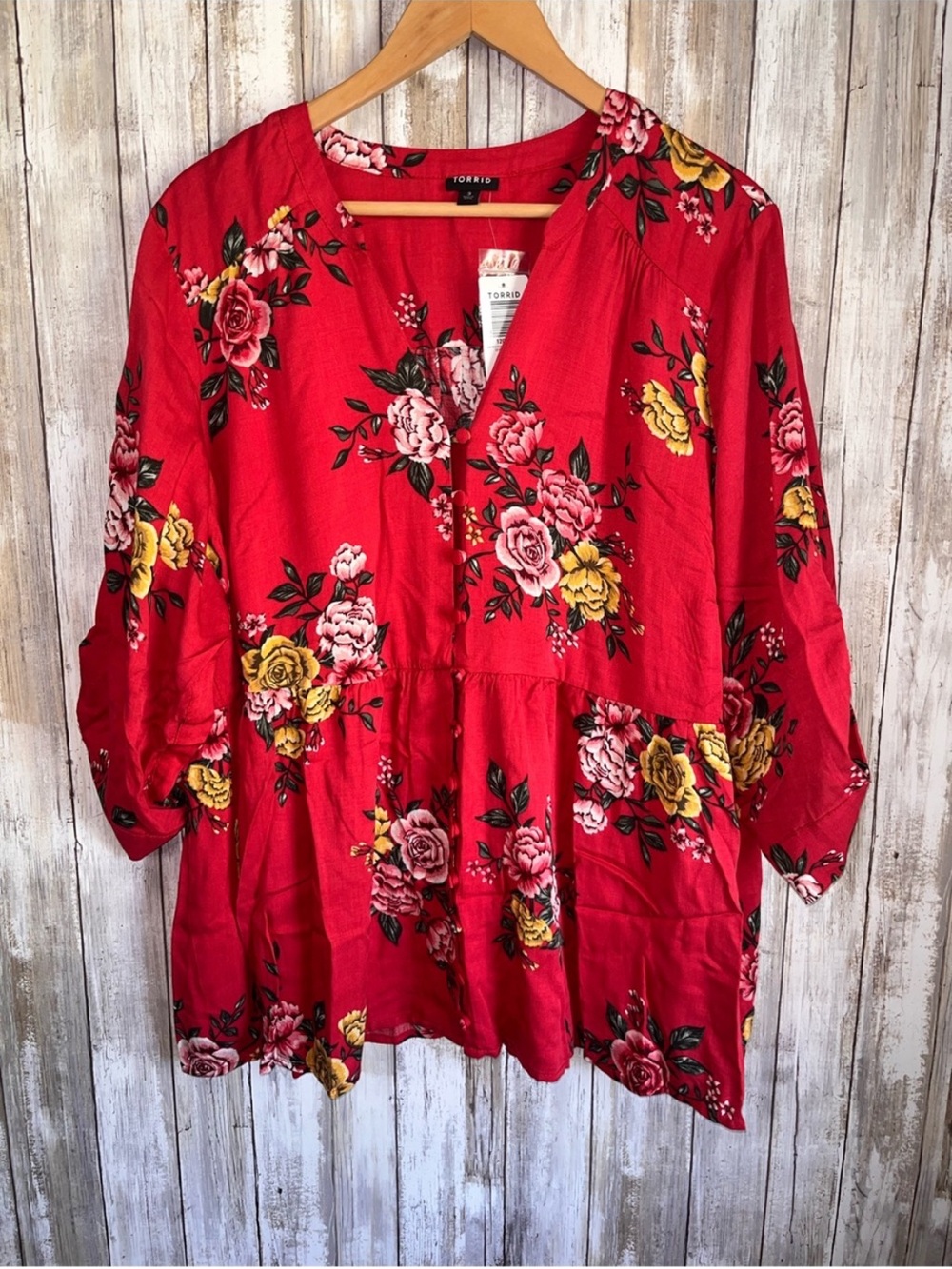 NWT Torrid Red Floral Rayon Babydoll Tunic Blouse 3X 22-24
